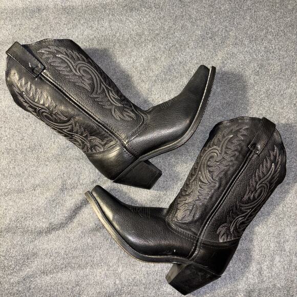 Masterson Boot-Womens Size 7 Wide Cowgirl Embroidered Western Black RB3431 - Picture 7 of 13